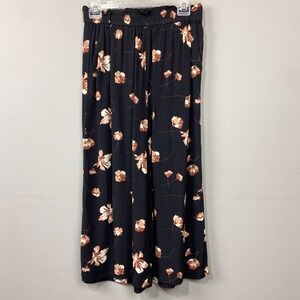 BP Nordstrom‎ Floral Print Wide Leg Cropped Pants High Waist Black Casual Size S